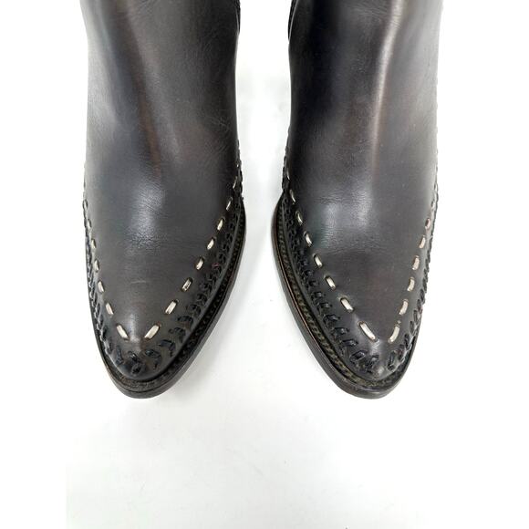 Cuadra Round Toe Ankle Boot Women Size 9 Botas Dark Brown Woven Leather Western - Picture 6 of 11